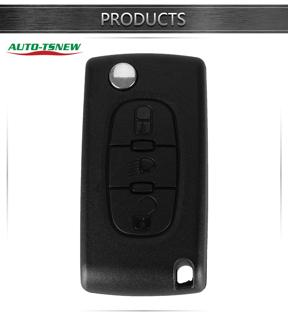Citroen 307 3 button flip key shell with light button, with battery place.    genuine factory high quality, the blade is VA2 model -"VA2-SH3-Light- no battery place"