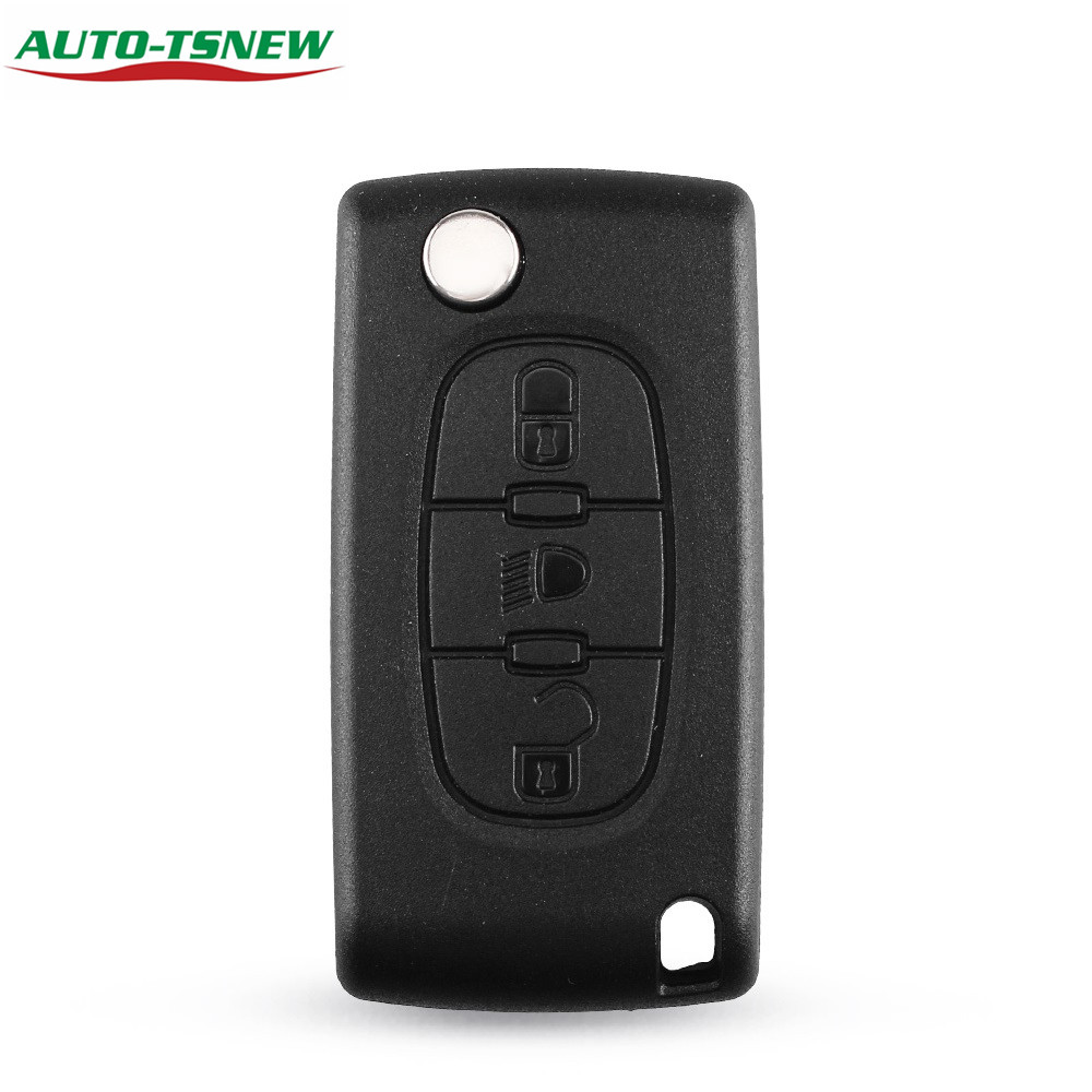Citroen 407 3 button flip key shell with light button, with battery place.  genuine factory high quality, the blade is HU83 model -"HU83-SH3-Light- with battery place"