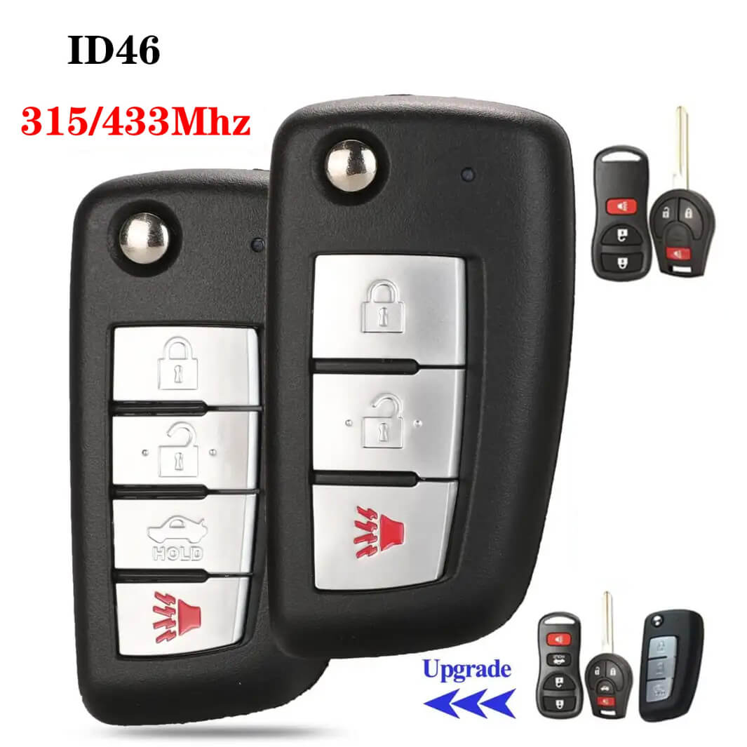 3/4 Button Modified Remote Key 433/315MHz ID46 Chip KBRASTU15 For Nissan