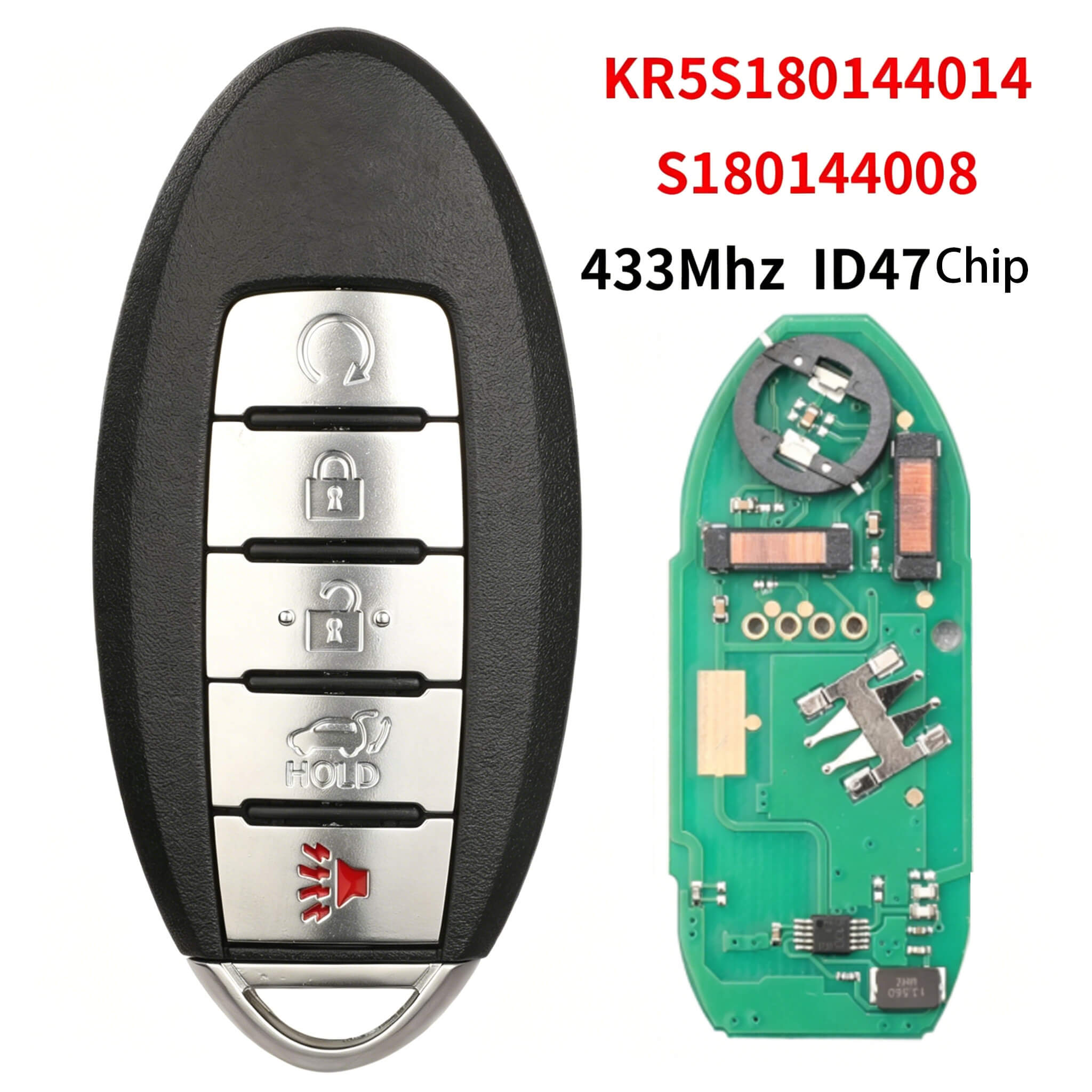 5 Button Smart Remote Key ID47 Chip 433MHz S180144008 For Nissan（Without Groove）
