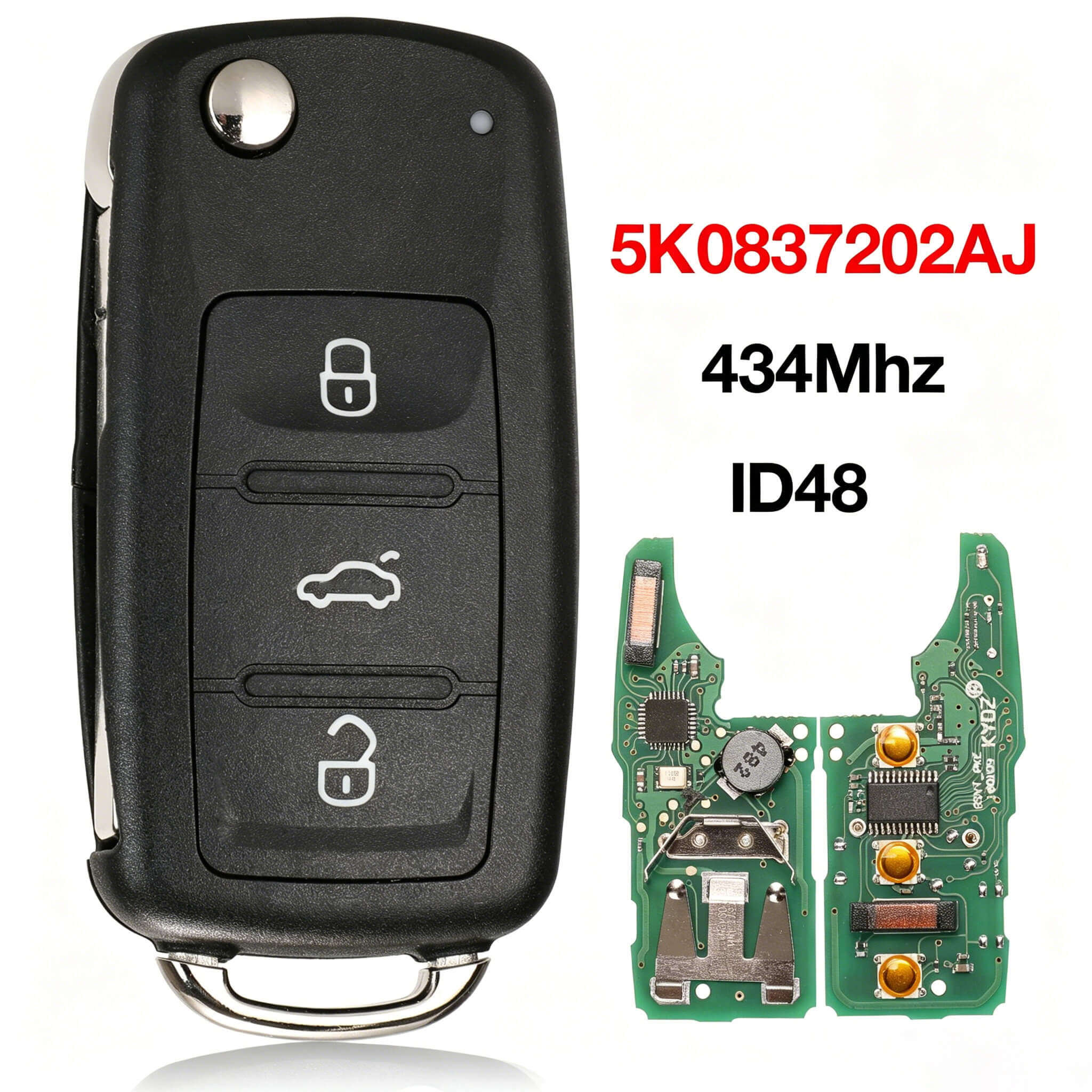 3 Buttons Full Smart Car Remote Key 433MHz ID48 Chip 5K0837202AJ For Volkswagen
