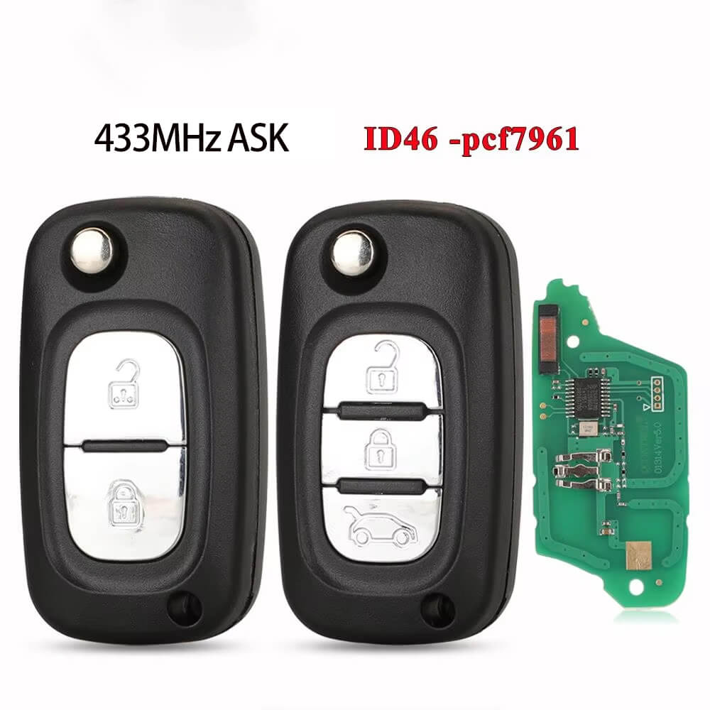 2 Button 3 Button Folding Car Remote Key 433MHz ID46 PCF7961 Chip For Renault