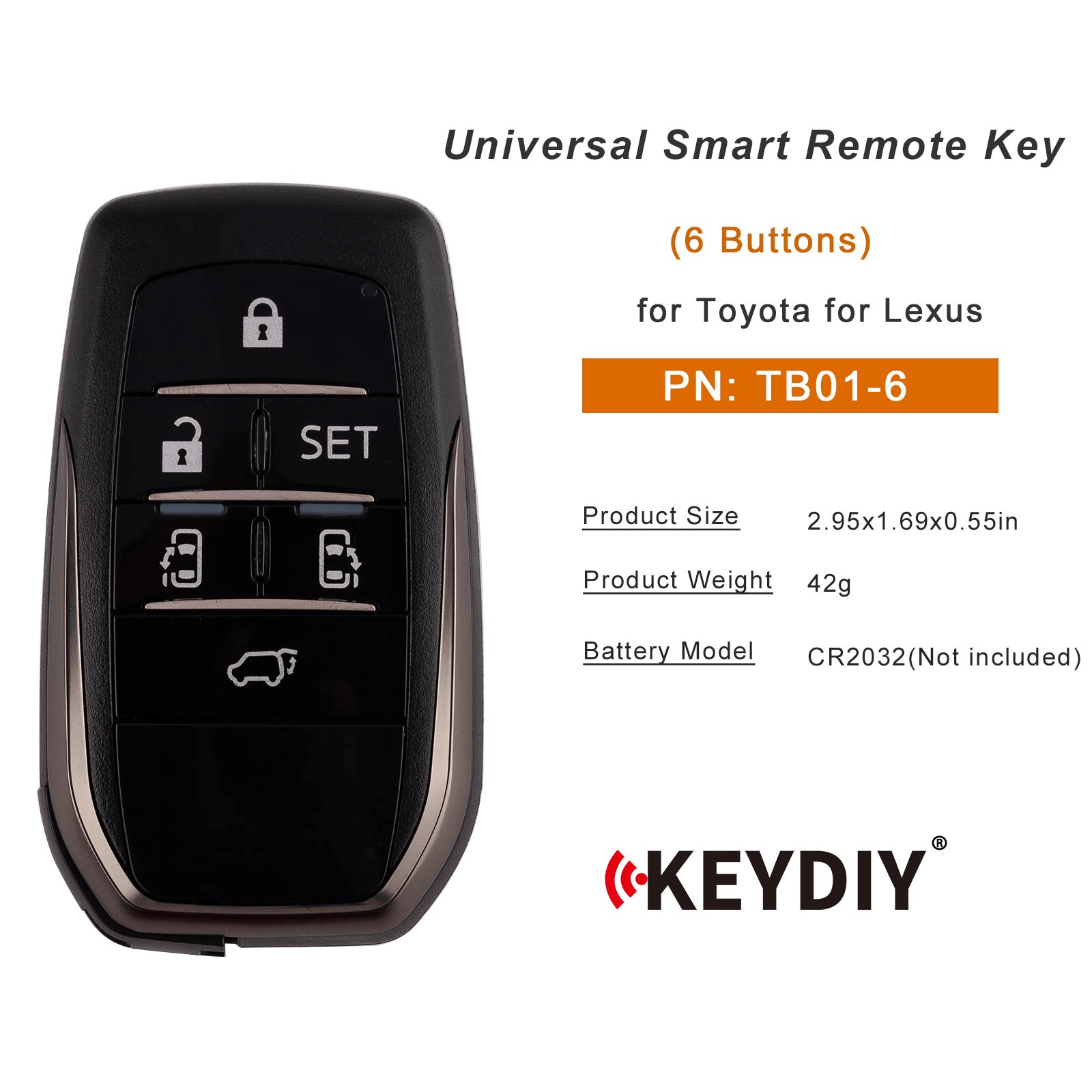 KEYDIY KD TB01-6 (NEW) Smart Remote Key for Toyota/Lexus Type With 8A Chip 6 Buttons