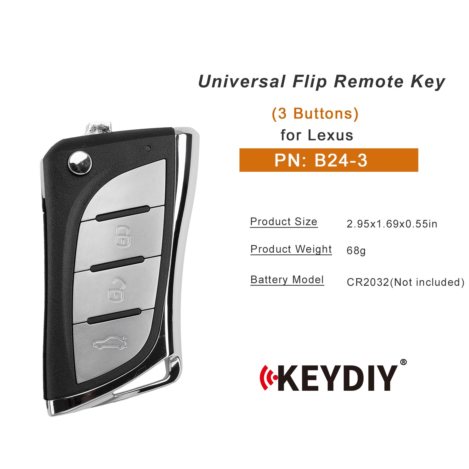 KEYDIY KD B24-3 Flip Remote Key for Lexus 3 Buttons