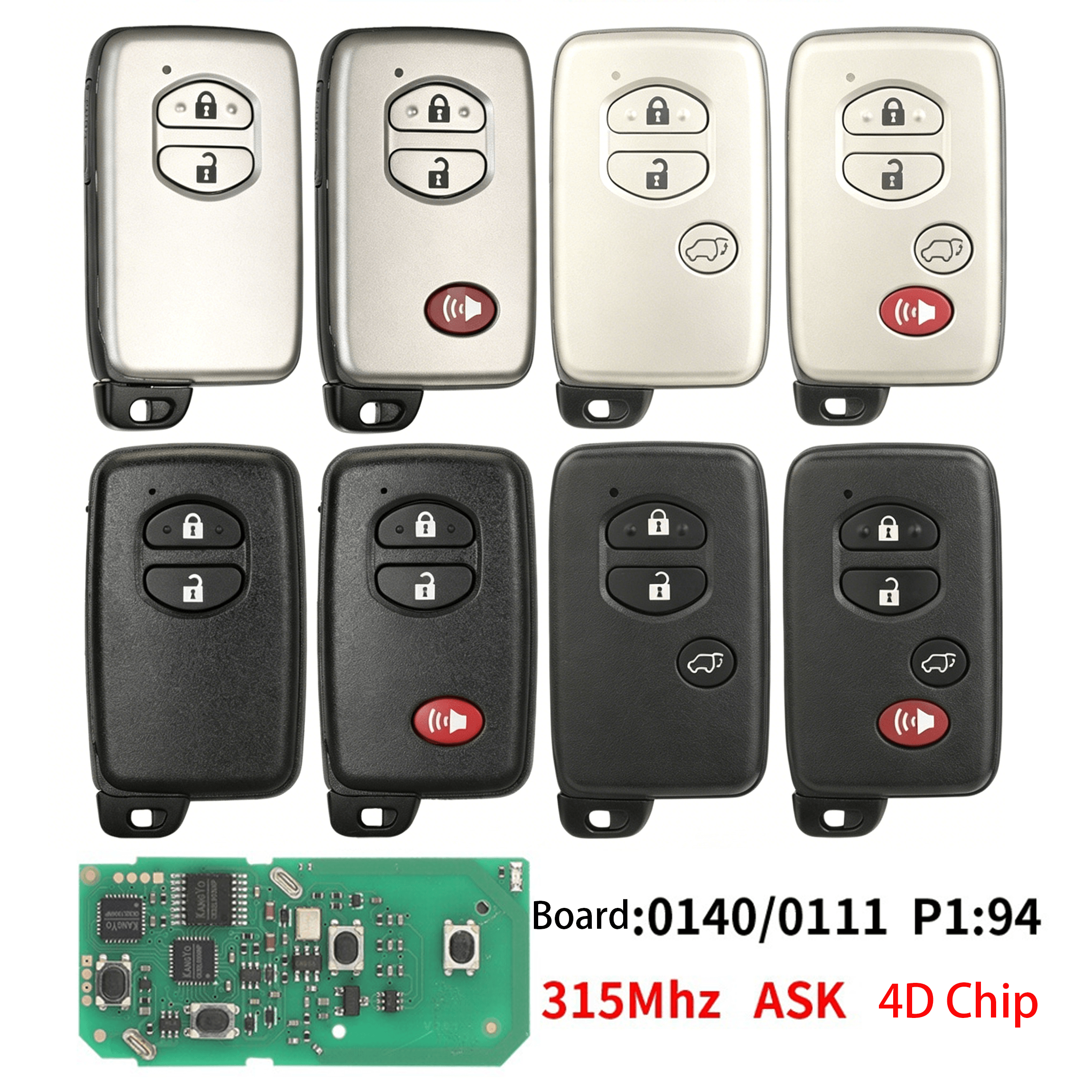 Smart Proximity Remote Car Key Fob 315MHz P1:94 PCB Board No.0140 0111 For Toyota RAV4
