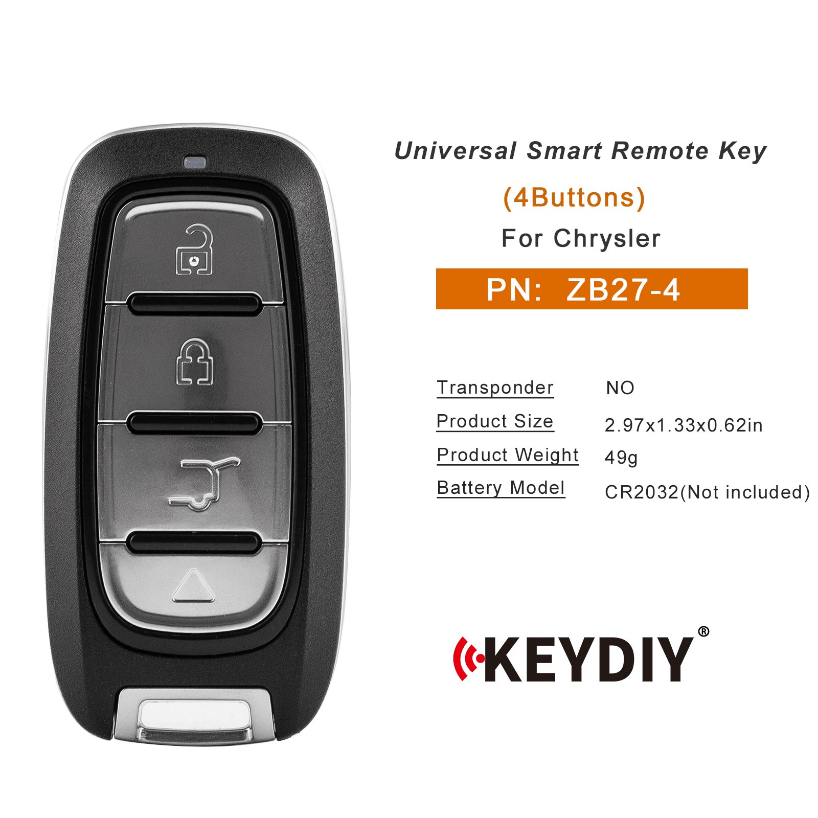 KEYDIY KD ZB27-4 Smart Remote Key for Chrysler Type 4 Buttons