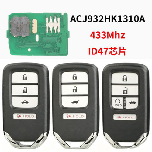 3/4 Button Remote Key 433MHz ID47 Chip ACJ932HK1310A For Honda