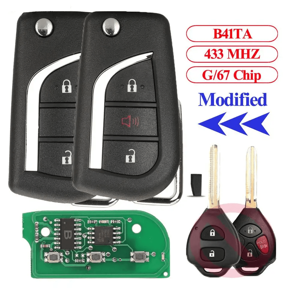 2/3 Buttons Flip Remote Car Key Fob 433MHz ID67/G Transponder Chip FCC B41TA For Toyota