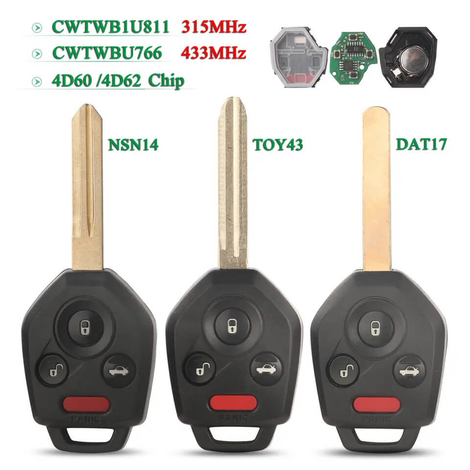 4 Buttons Car Remote Key 315/433MHz ID60 4D62 Chip For Subaru