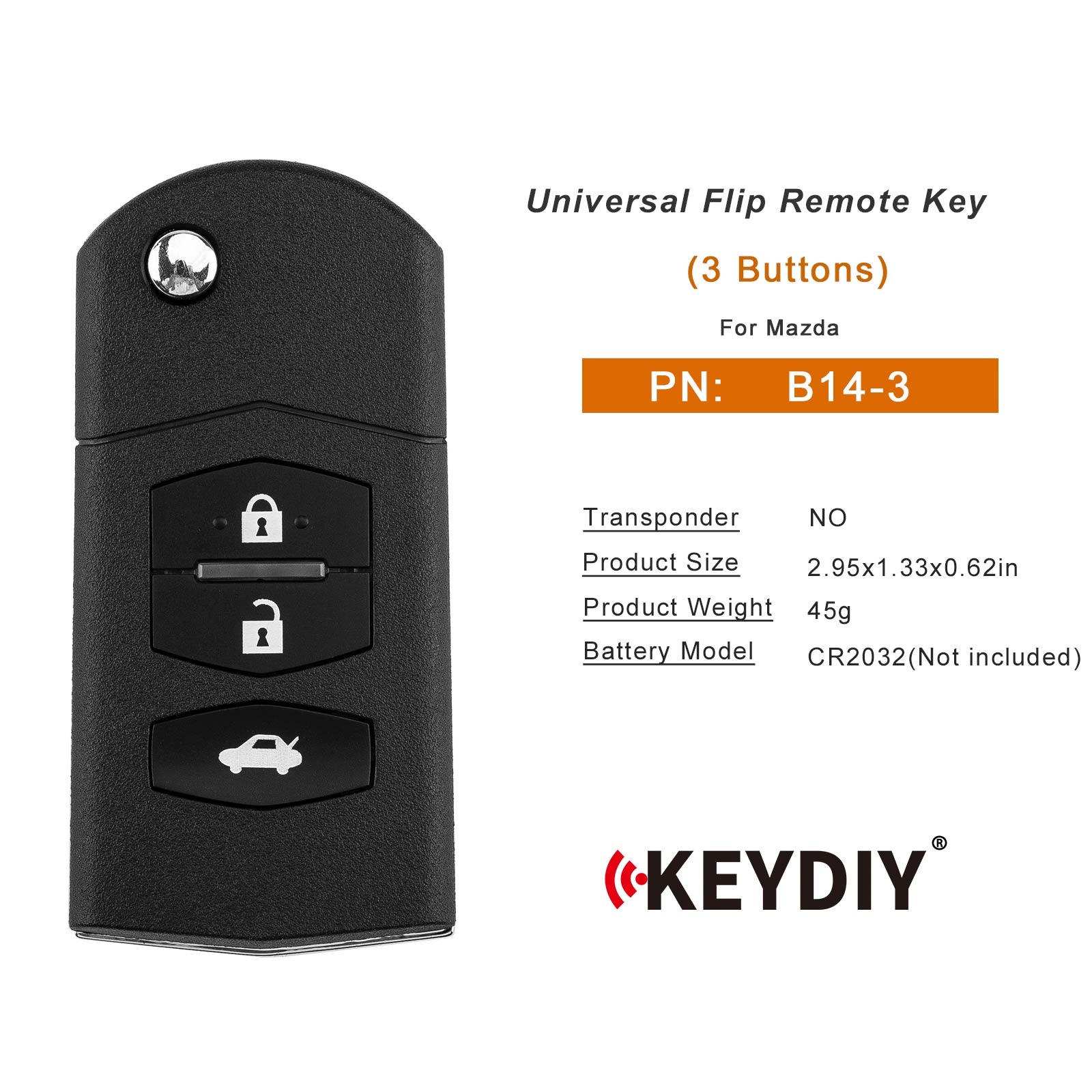 KEYDIY KD B14-3 Flip Remote Key for Mazda Type 3 Buttons