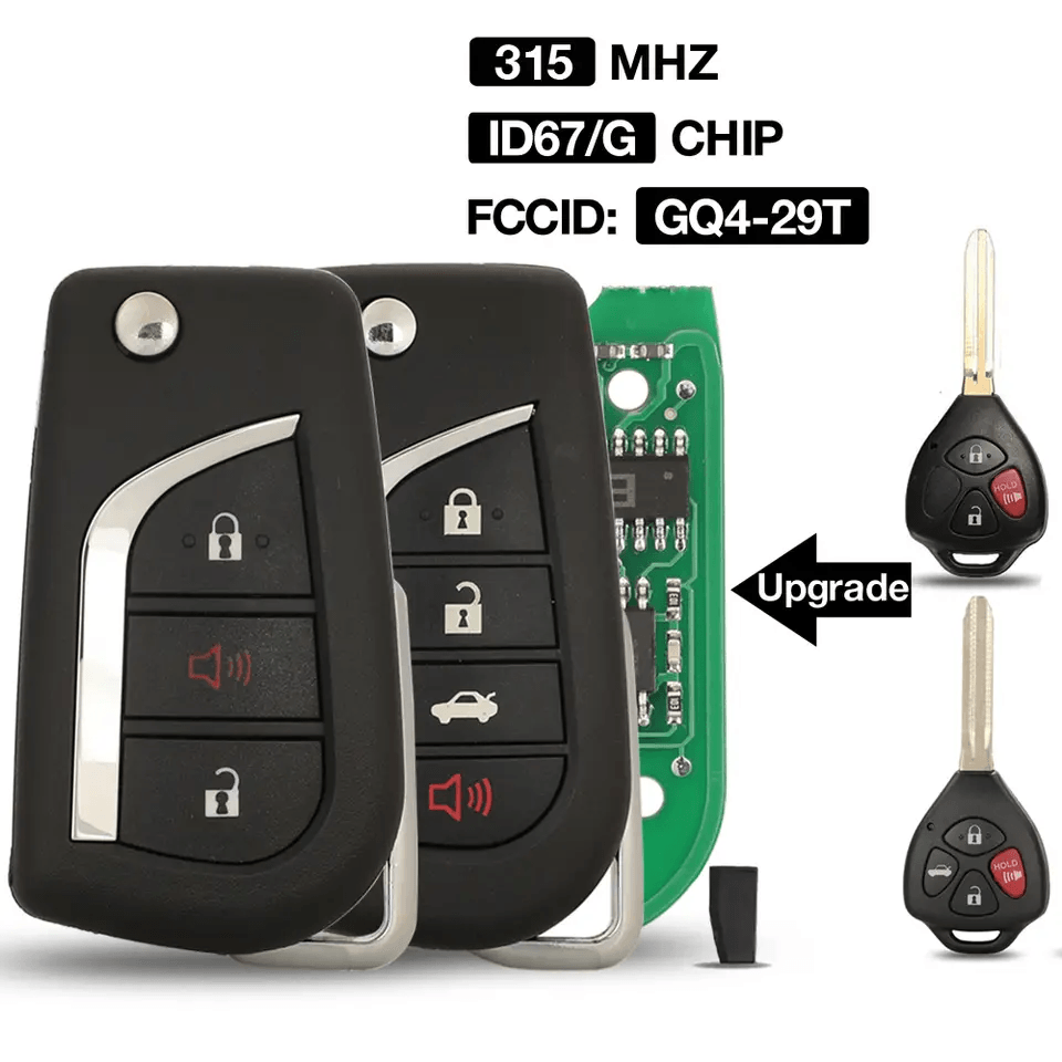 3/4 Buttons Flip Remote Car Key Fob 315MHz ID67 / G Transponder Chip FCC GQ4-29T For Toyota