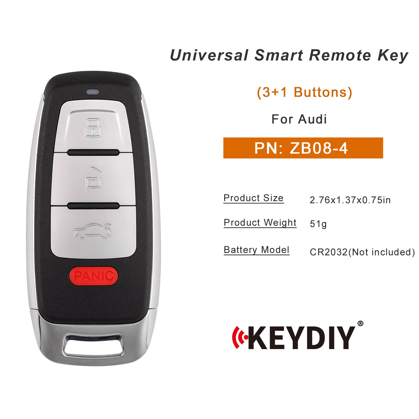 KEYDIY KD ZB08-4 Smart Remote Key for Audi Type 3+1 Buttons