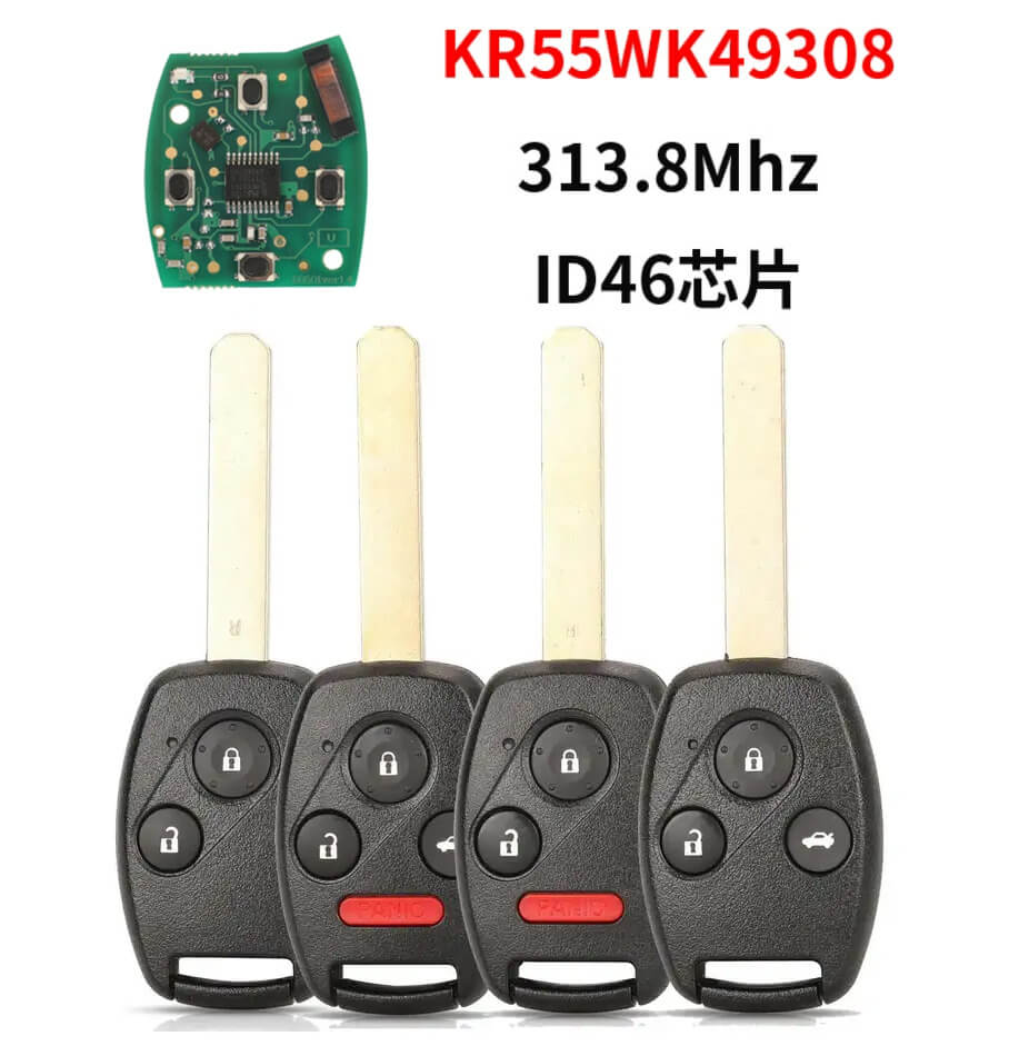 2/3/4 Button Remote Key 313.8MHz ID46 Chip KR55WK49308 For Honda