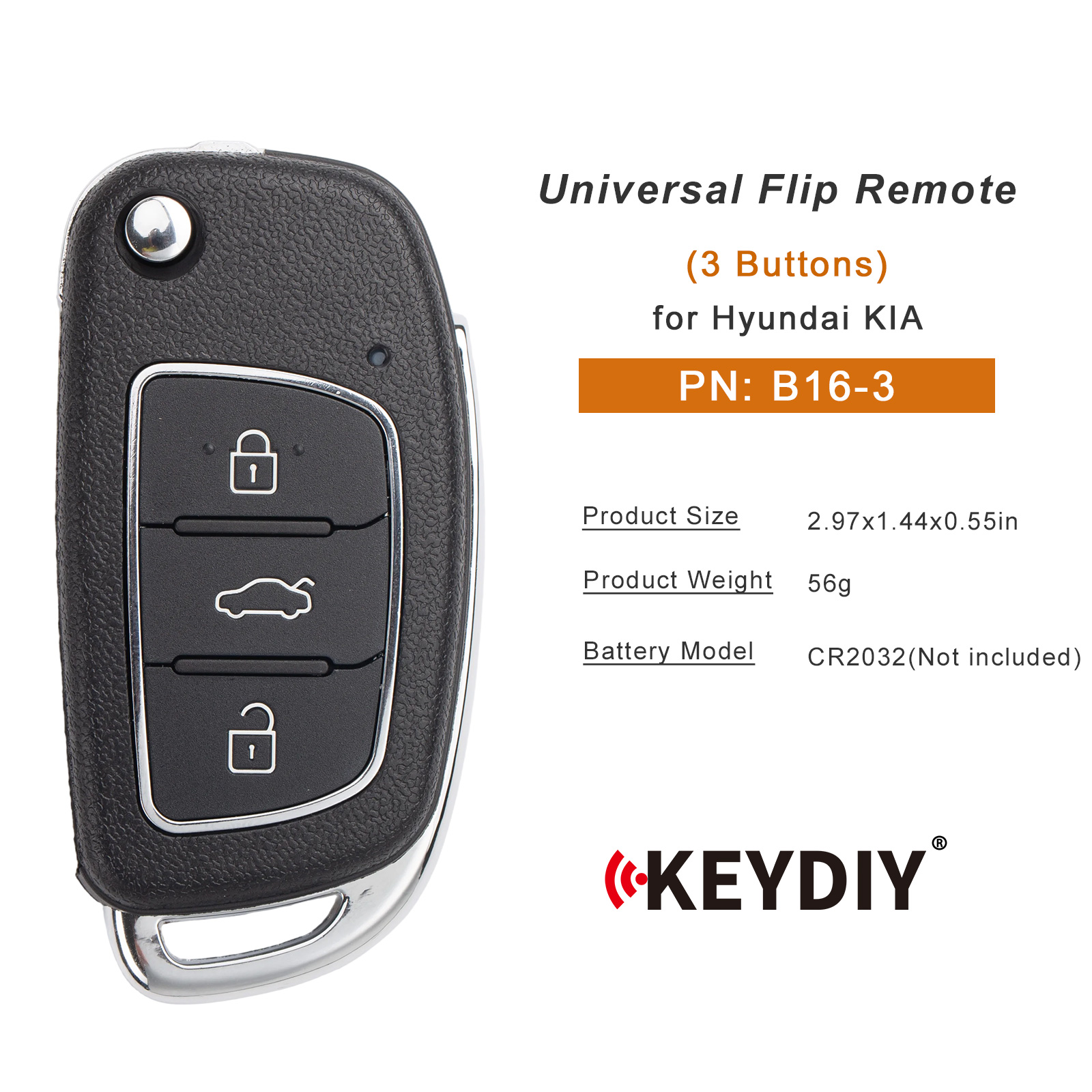 KEYDIY KD B16-3 Flip Remote Key for Hyundai KIA Type 3 Buttons
