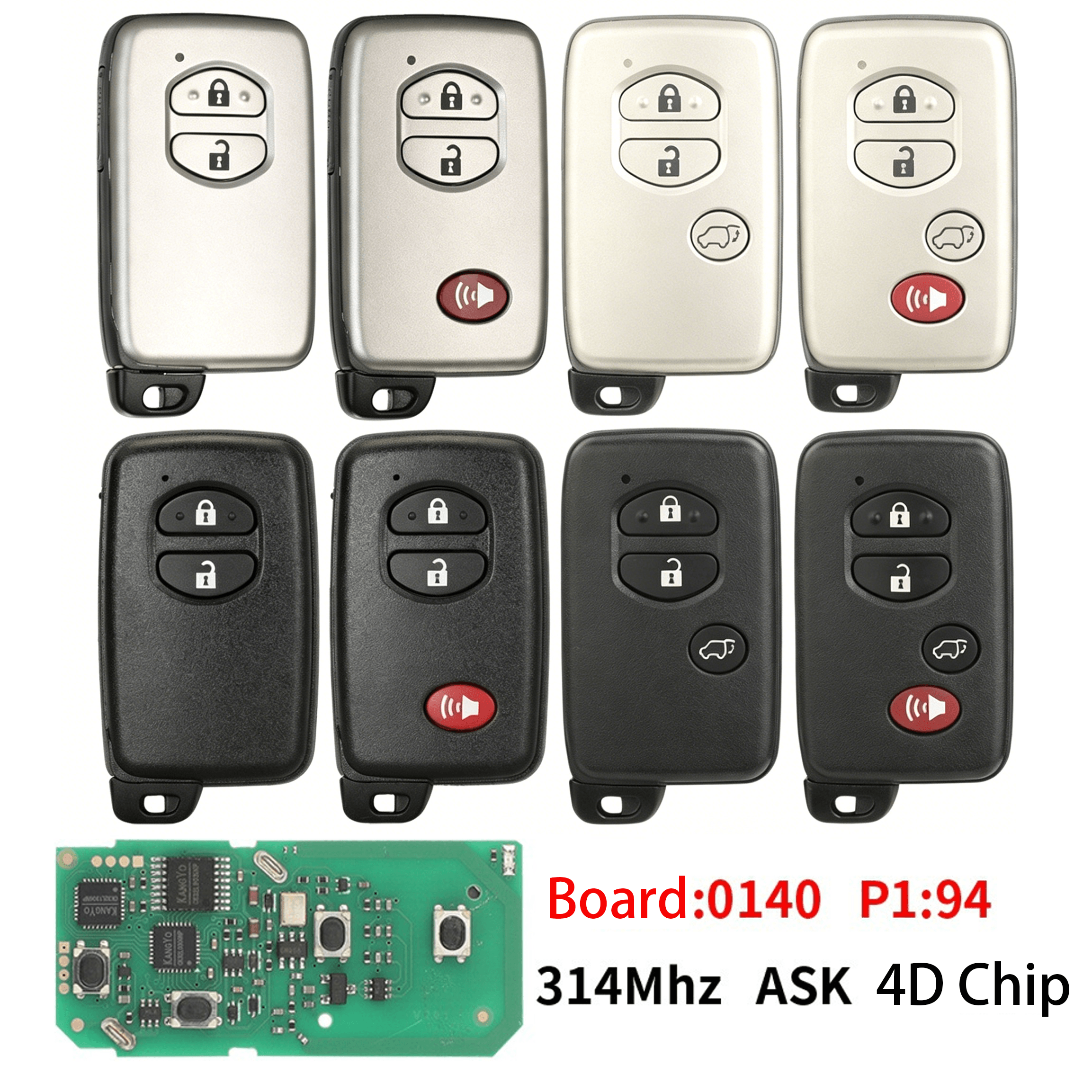 Remote Car Key Fob 314MHz 4D Transponder Chip P1:94 Board Number 0140 For Toyota RAV4 Highlander