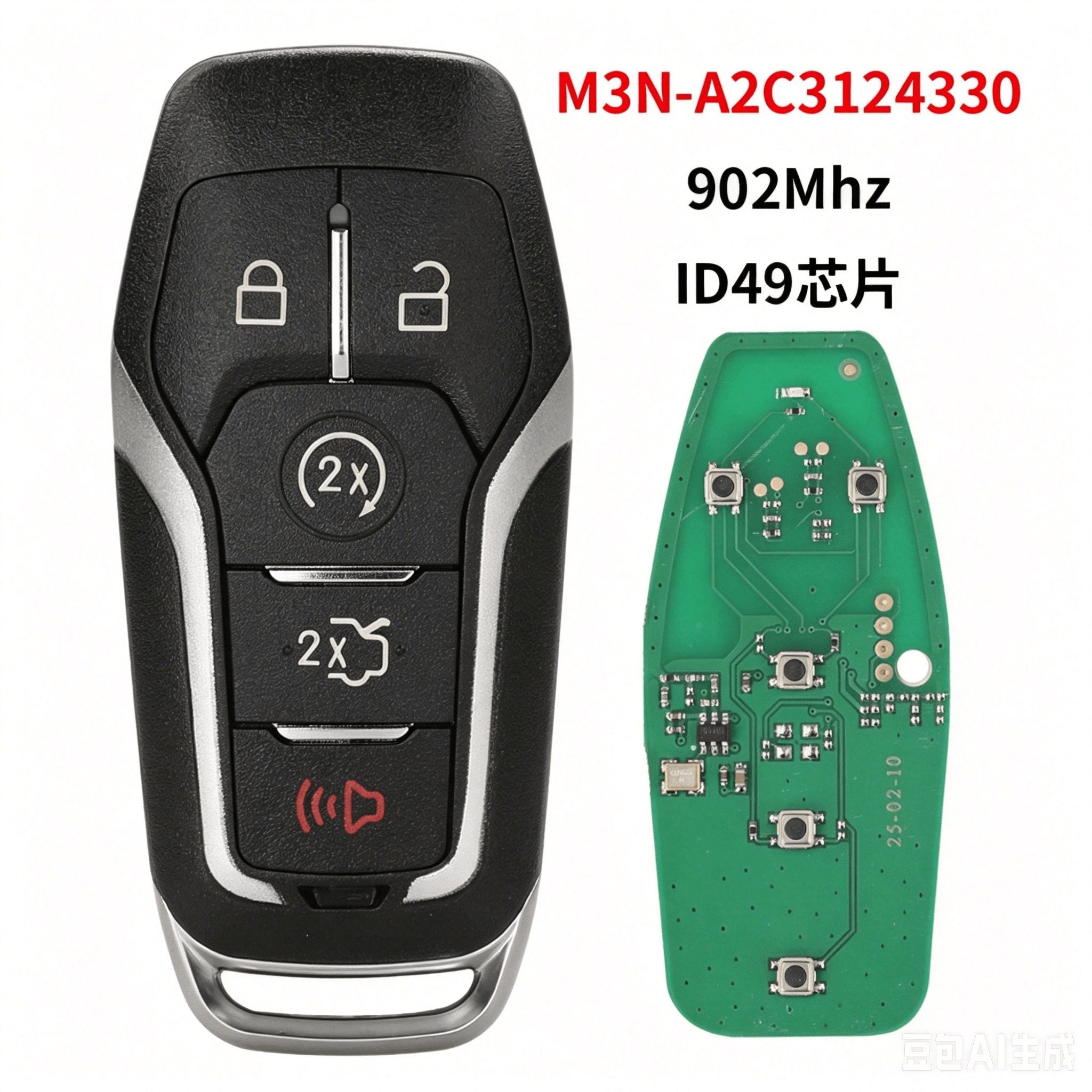 5 Button Smart Card Remote Car Key 902MHz ID49 Chip M3N-A2C3124330 For Ford