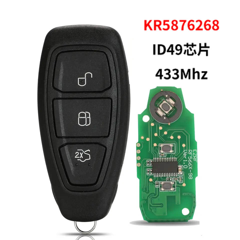 3 Button Smart Remote Key 433MHz ID49 Chip KR5876268 For Ford