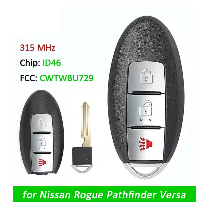 Replacement Remote Key Fob 315MHz ID46 for Nissan Pathfinder Rogue Versa 2007 008 2009 2010 2011 2012, FCC ID: CWTWBU729