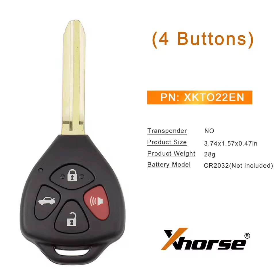 XHORSE XKTO22EN for Toyota Style Flat 4 Buttons Wired Universal Remote Key