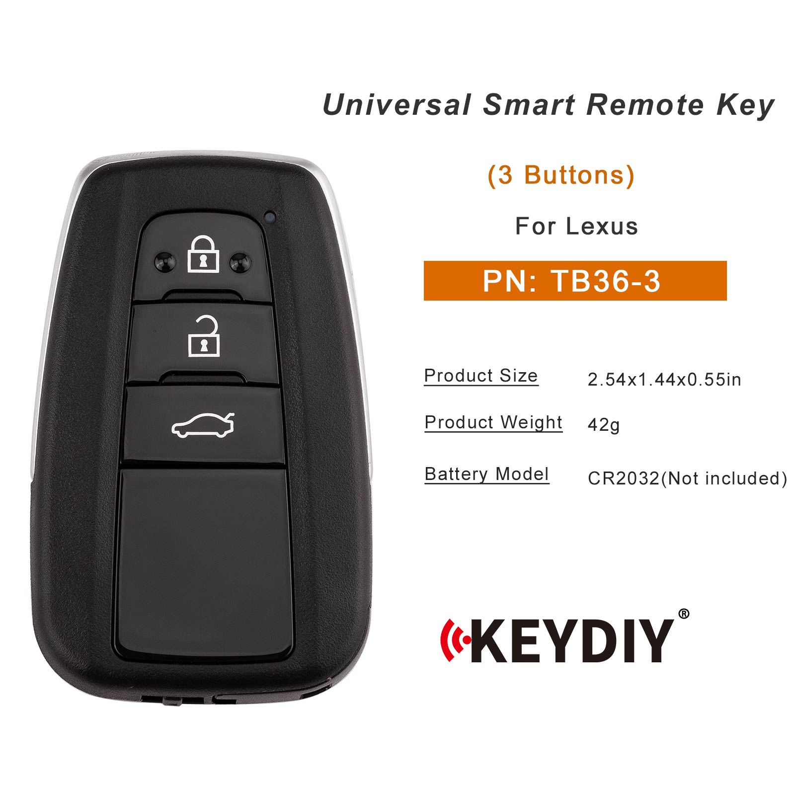 KEYDIY KD TB36-3 Smart Remote Key for Toyota/ Lexus 3 Buttons With 8A Transponder