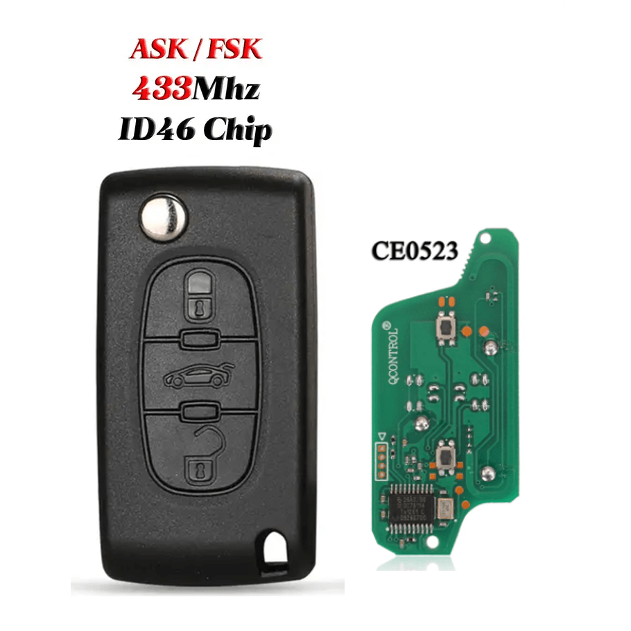 3 Buttons Flip Remote Car Key 433MHz ID46 Chip ASK FSK CE0523 For Peugeot Citroen