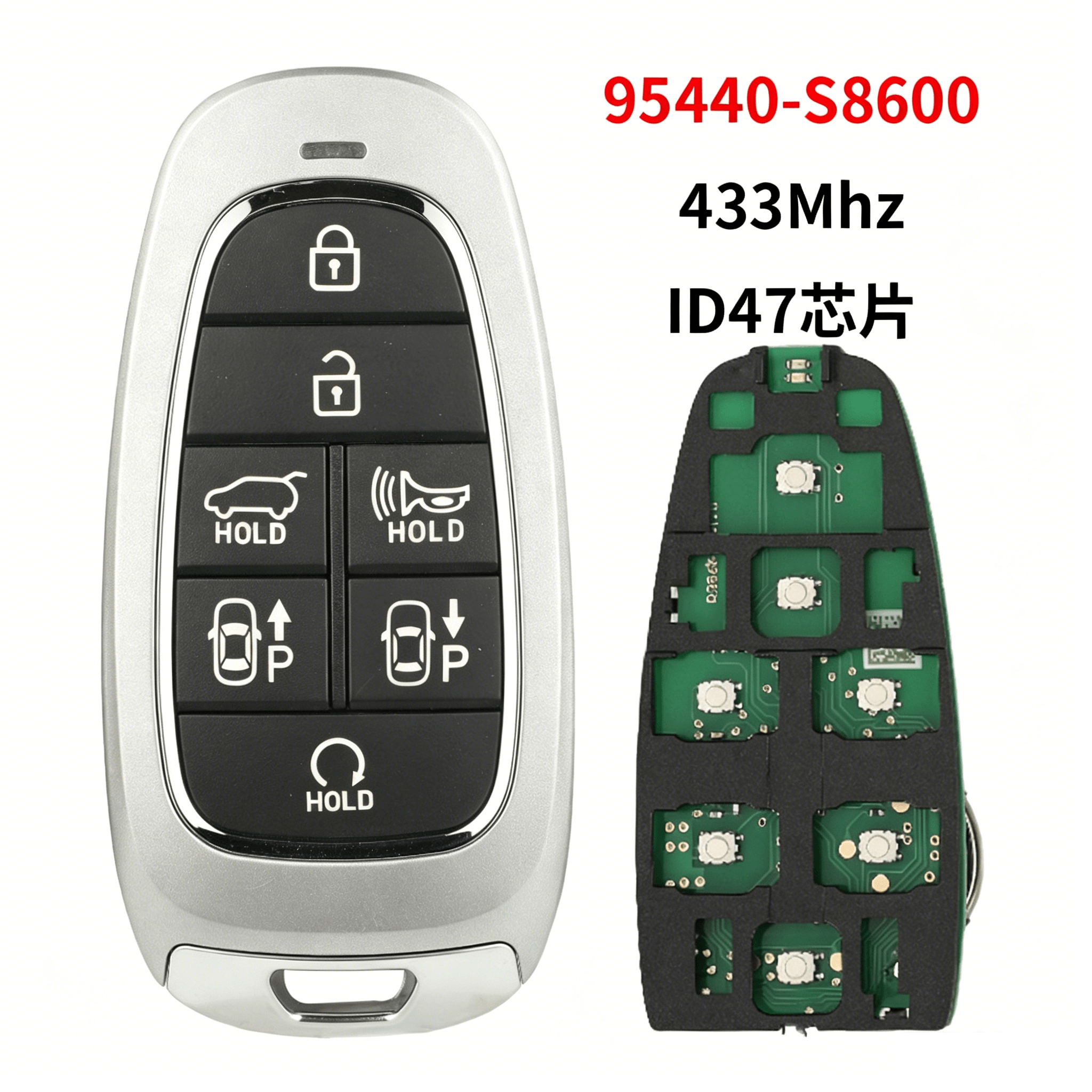 7 Buttons Smart Remote Car Key Fob, 433mhz With 6a Chip, 95440-s8600 For Hyundai