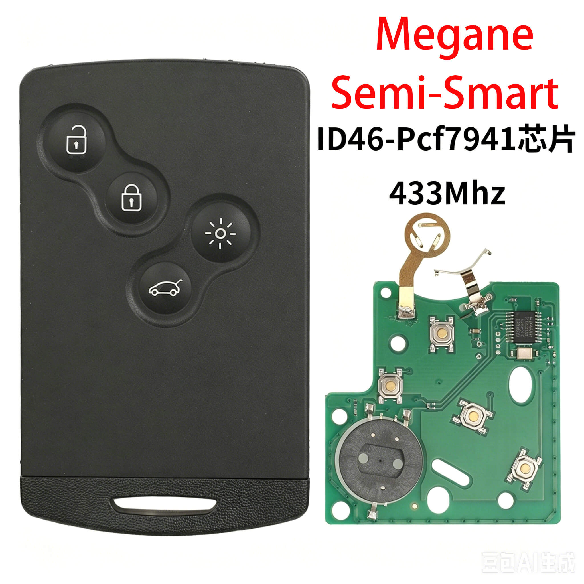 4 Button Semi-Smart Remote Car Key 433MHz ID46 PCF7941 Chip For Renault Megane