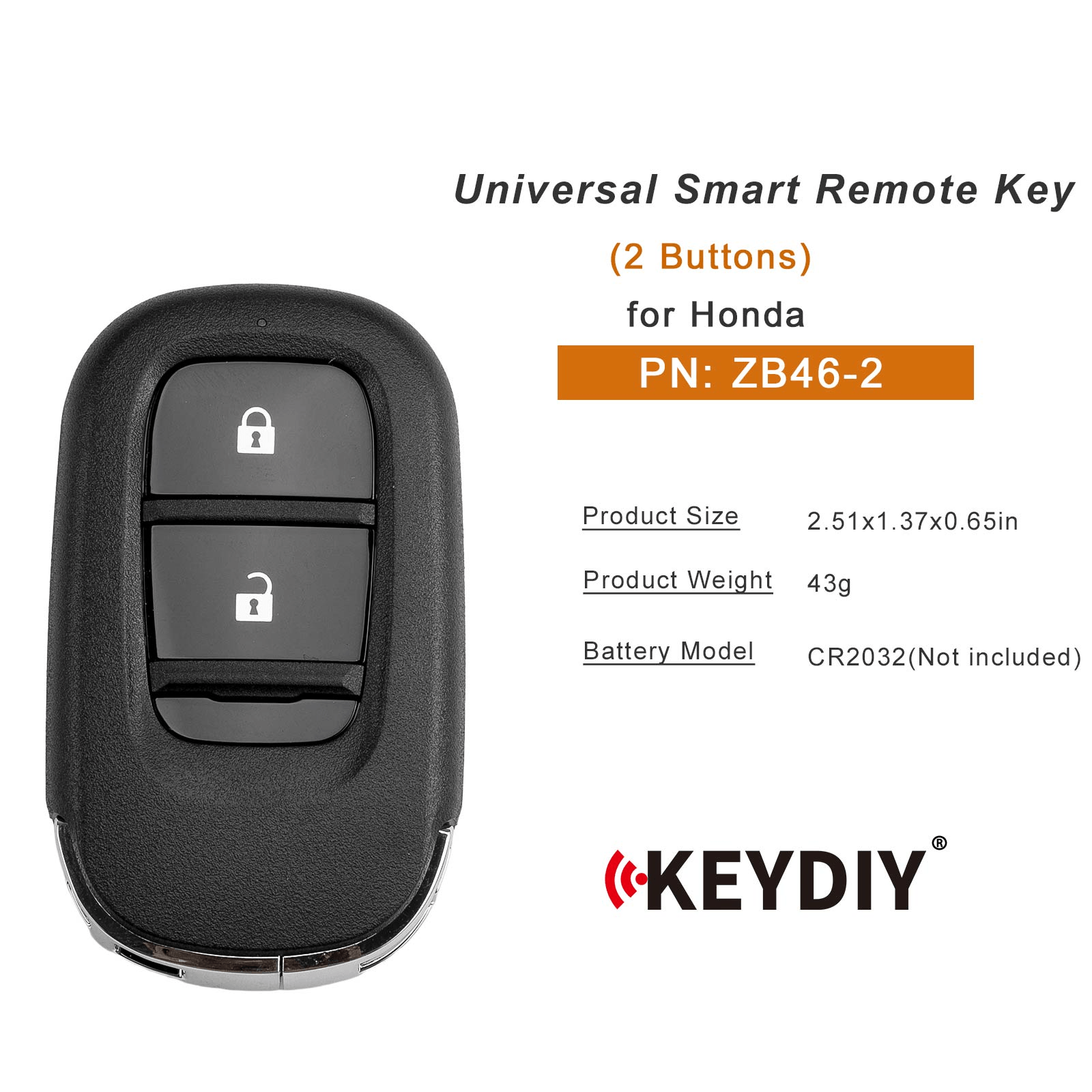 KEYDIY KD ZB46-2 Smart Remote Key for Honda Type 2 Buttons