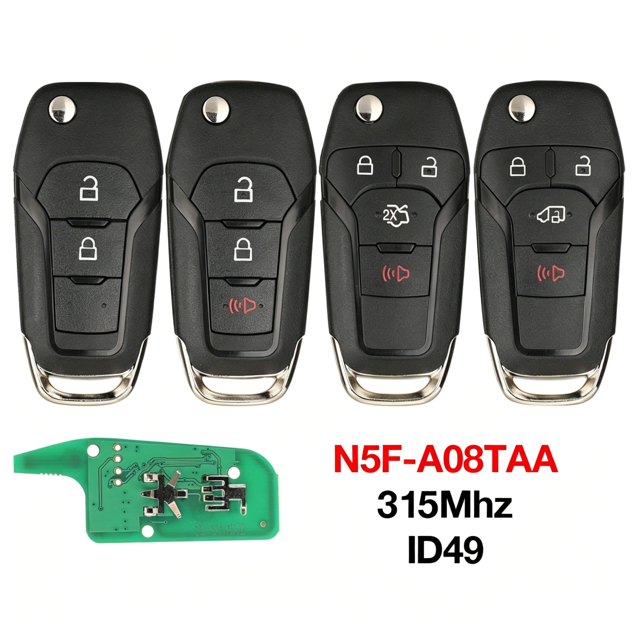 2/3/4 Button Flip Remote Car Key 315MHz ID49 Chip N5F-A08TAA For Ford