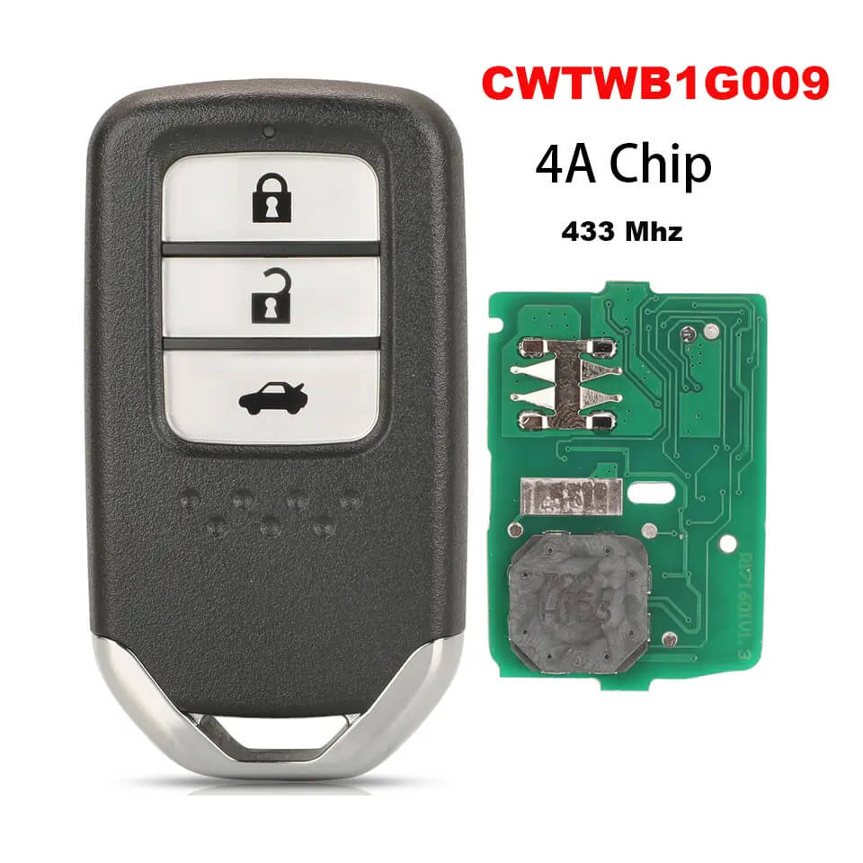 3 Button Smart Remote Key 4A Chip 433MHz CWTWB1G0090 For Honda