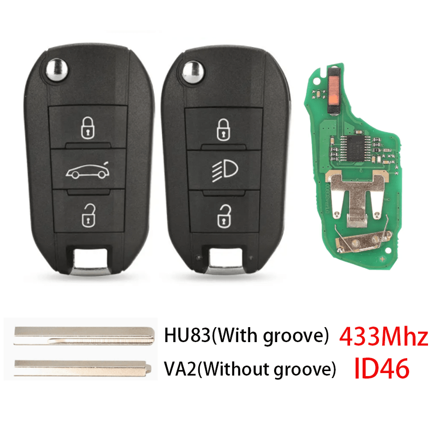 3 Buttons Flip Remote Car Key 433MHz ID46 Transponder Chip For Peugeot Citroen