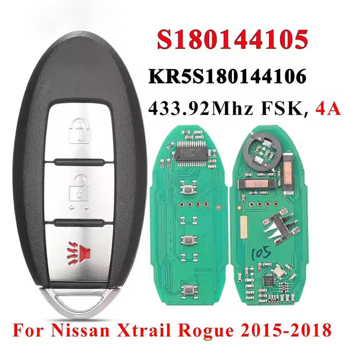 2014-2018 Nissan Rogue / 3-Button Smart Key / PN: 285E3-4CB1A / S1801444105 / KR5S1801444106 (AFTERMARKET)