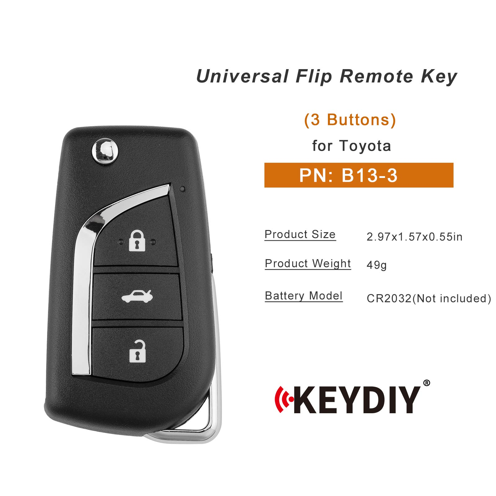 KEYDIY KD B13-3 Flip Remote Key for Toyota Type 3 Buttons