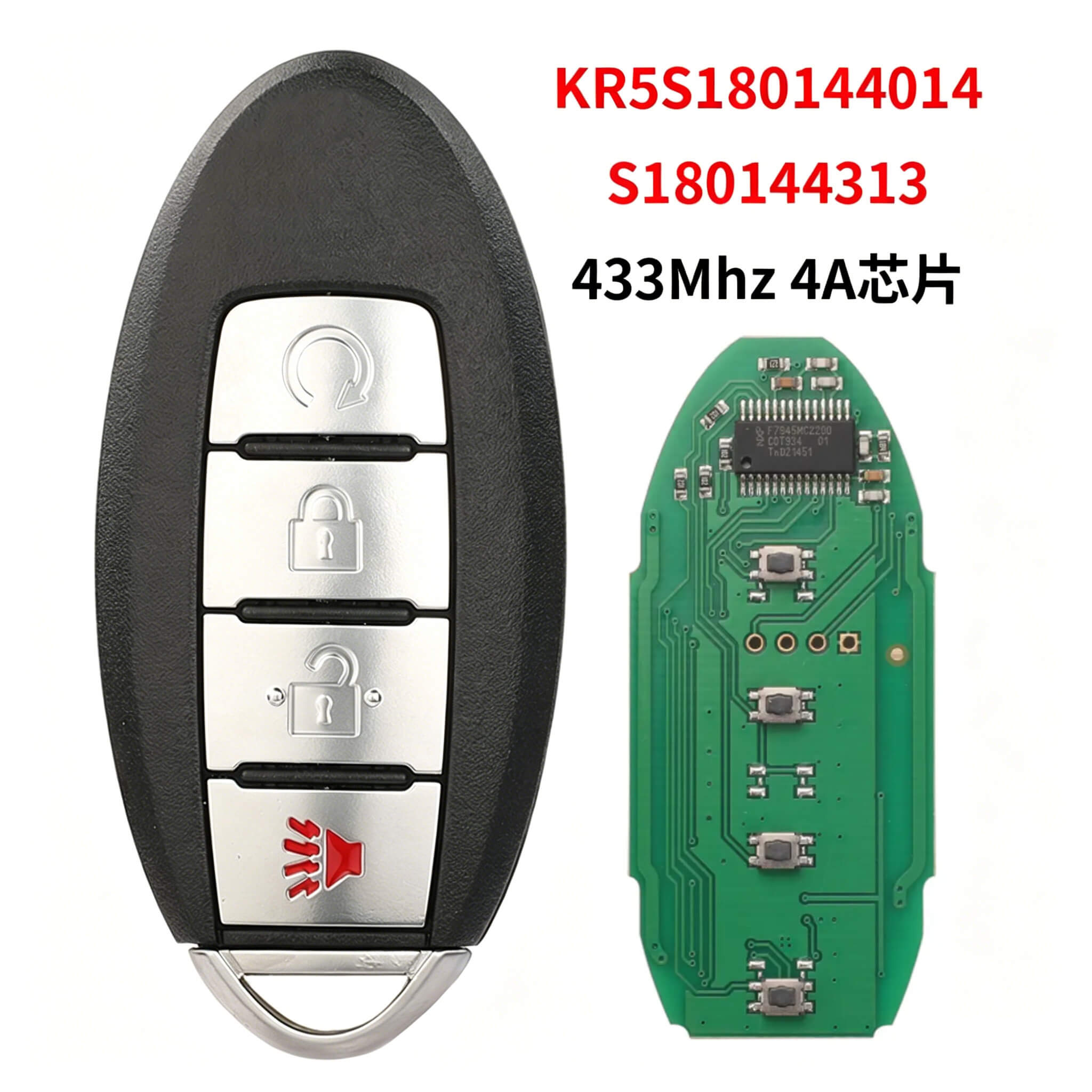 4 Button Smart Key 4A Chip 433MHz S180144313 For Nissan