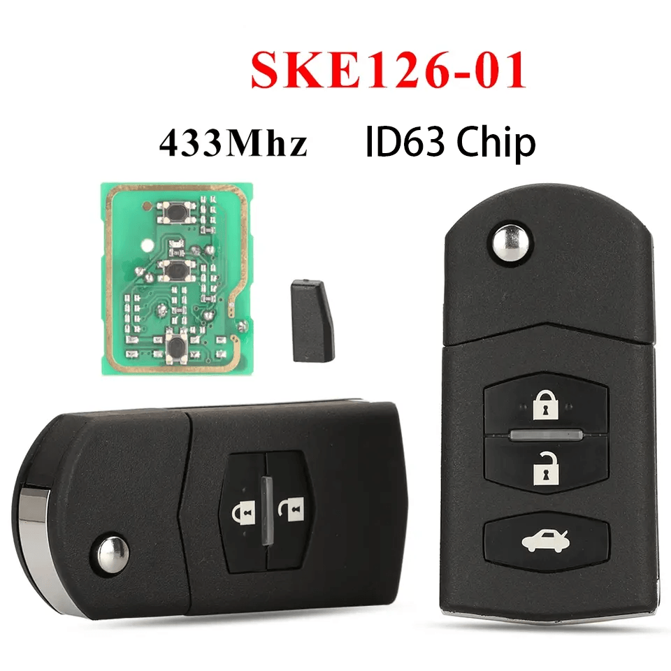 2/3 Buttons Flip Remote Car Key Fob 433MHz 4D63 Transponder Chip Part Number SKE126-01 For Mazda