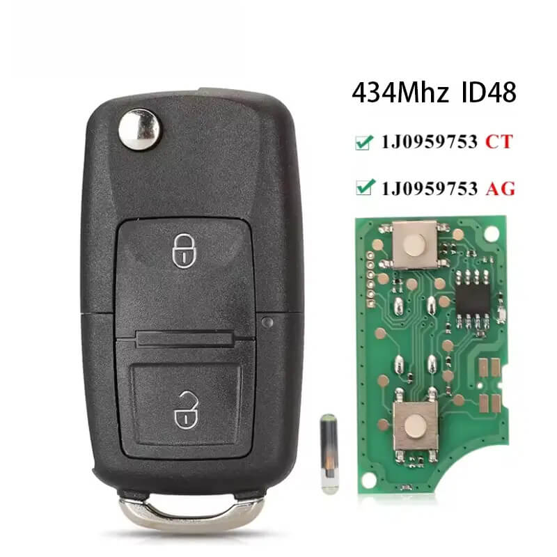 2 Buttons Car Remote Key 434MHz 1J0959753AG 1J0959753CT Fit For Volkswagen
