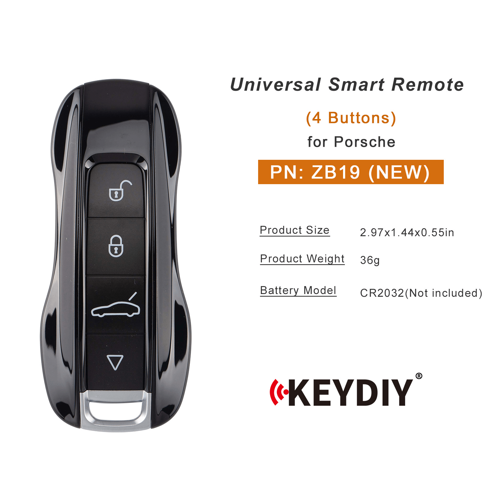 KEYDIY KD ZB19 (NEW) Smart Remote Key for POR Type 3 Buttons