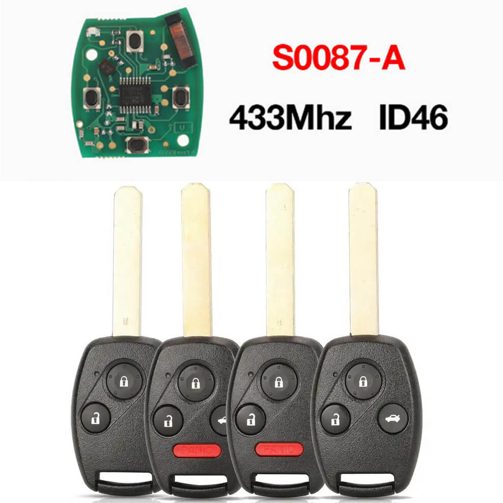 2/3/4 Button Remote Key S0087-A ID46 Chip 433MHz For Honda Civic