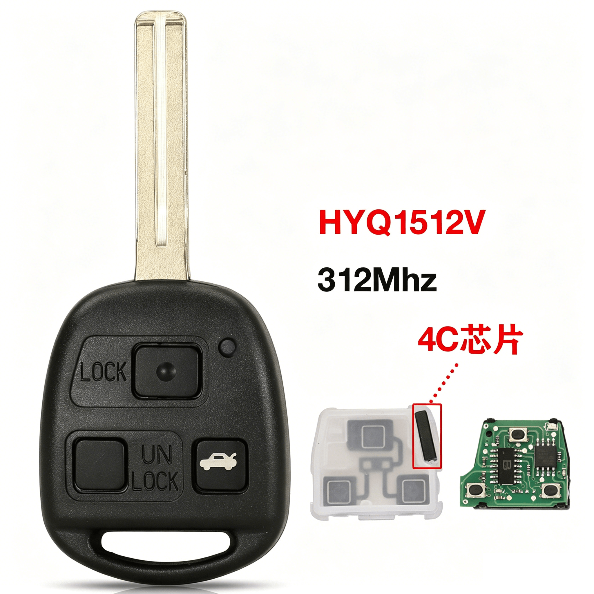 3 Buttons Straight Remote Car Key Fob 312MHz ID4C Transponder Chip FCC HYQ1512V For Toyota Lexus
