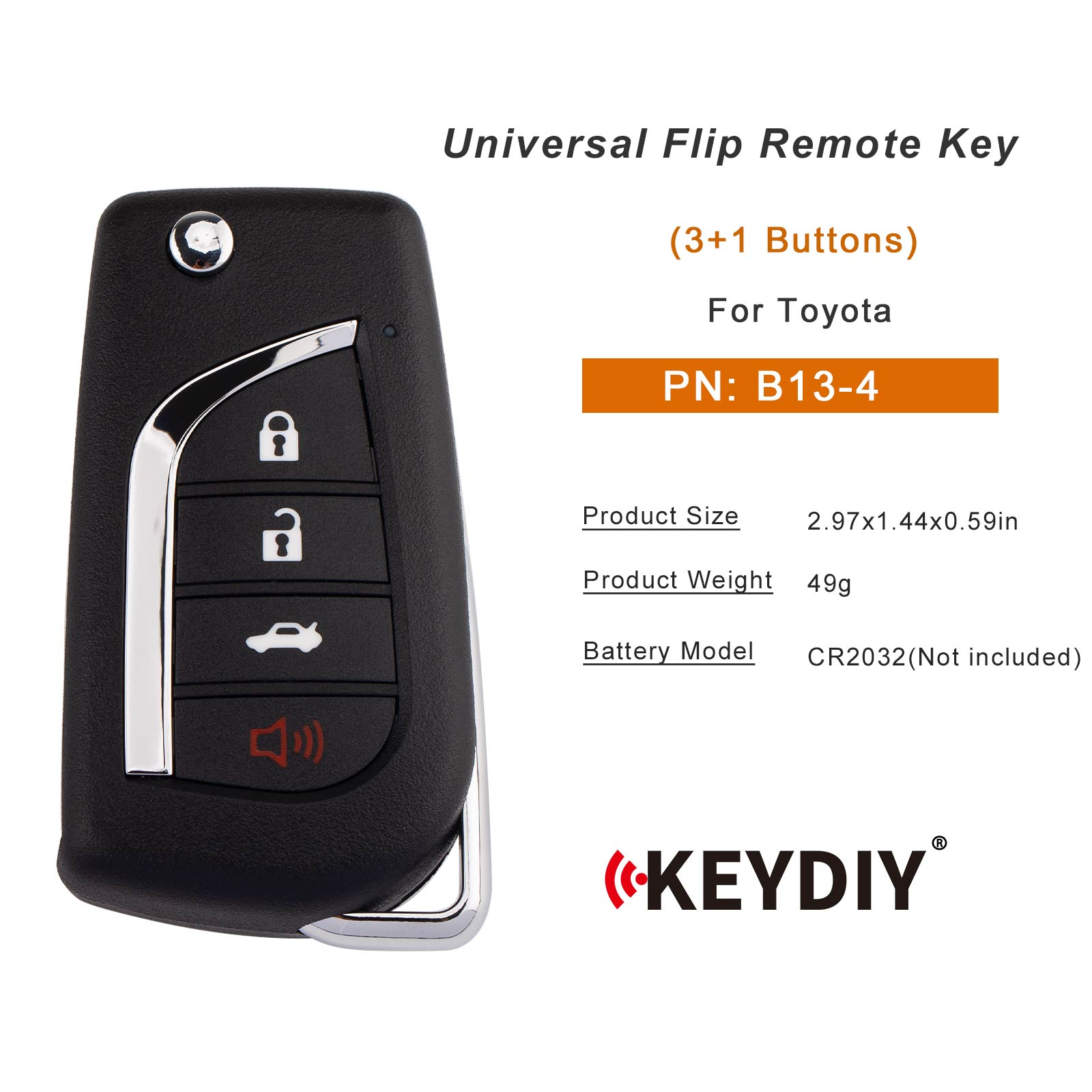 KEYDIY KD B13-4 Flip Remote Key for Toyota Type 3+1 Buttons