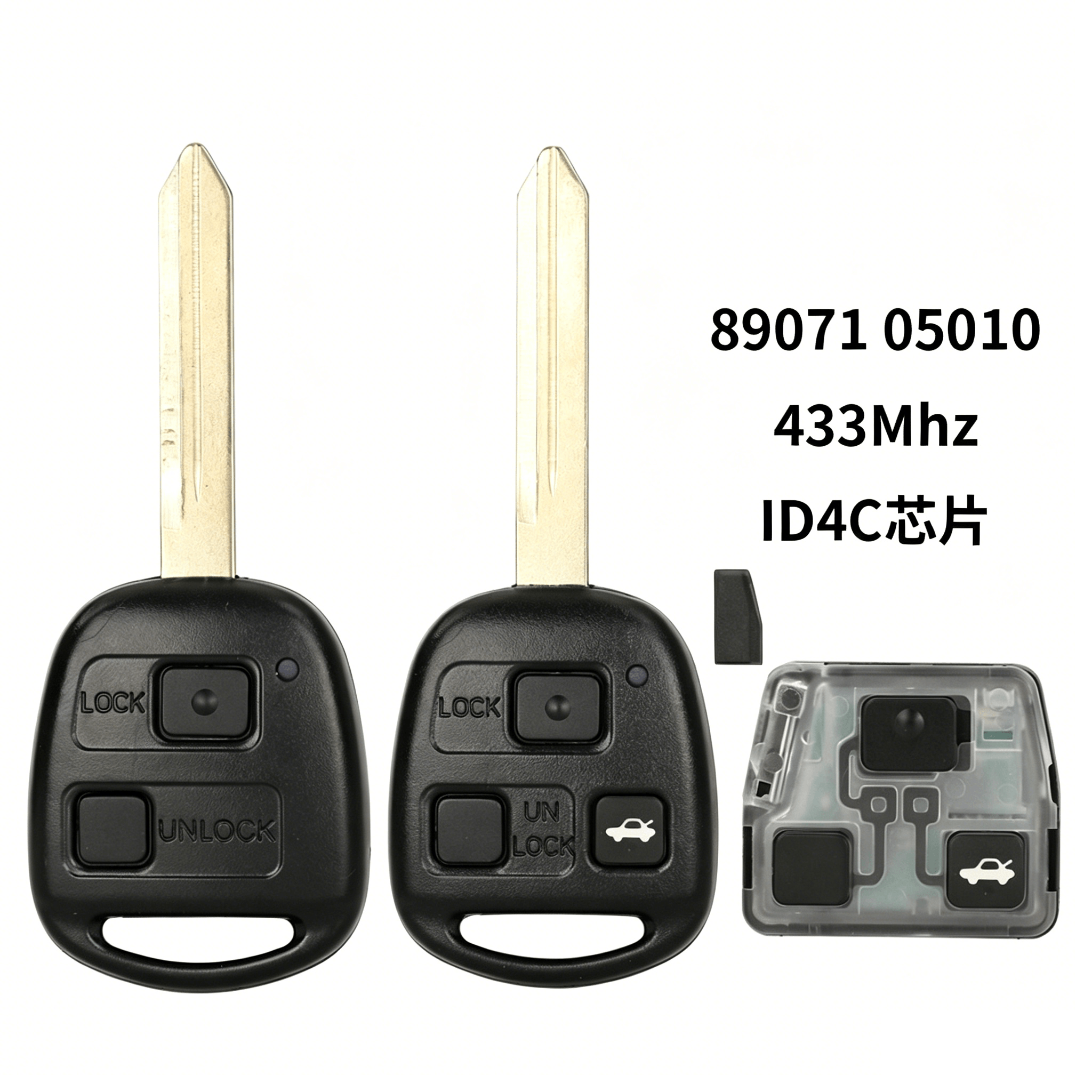 2/3 Buttons Straight Remote Car Key Fob 433MHz ID4C Transponder Chip OE#89071-05010 For Toyota