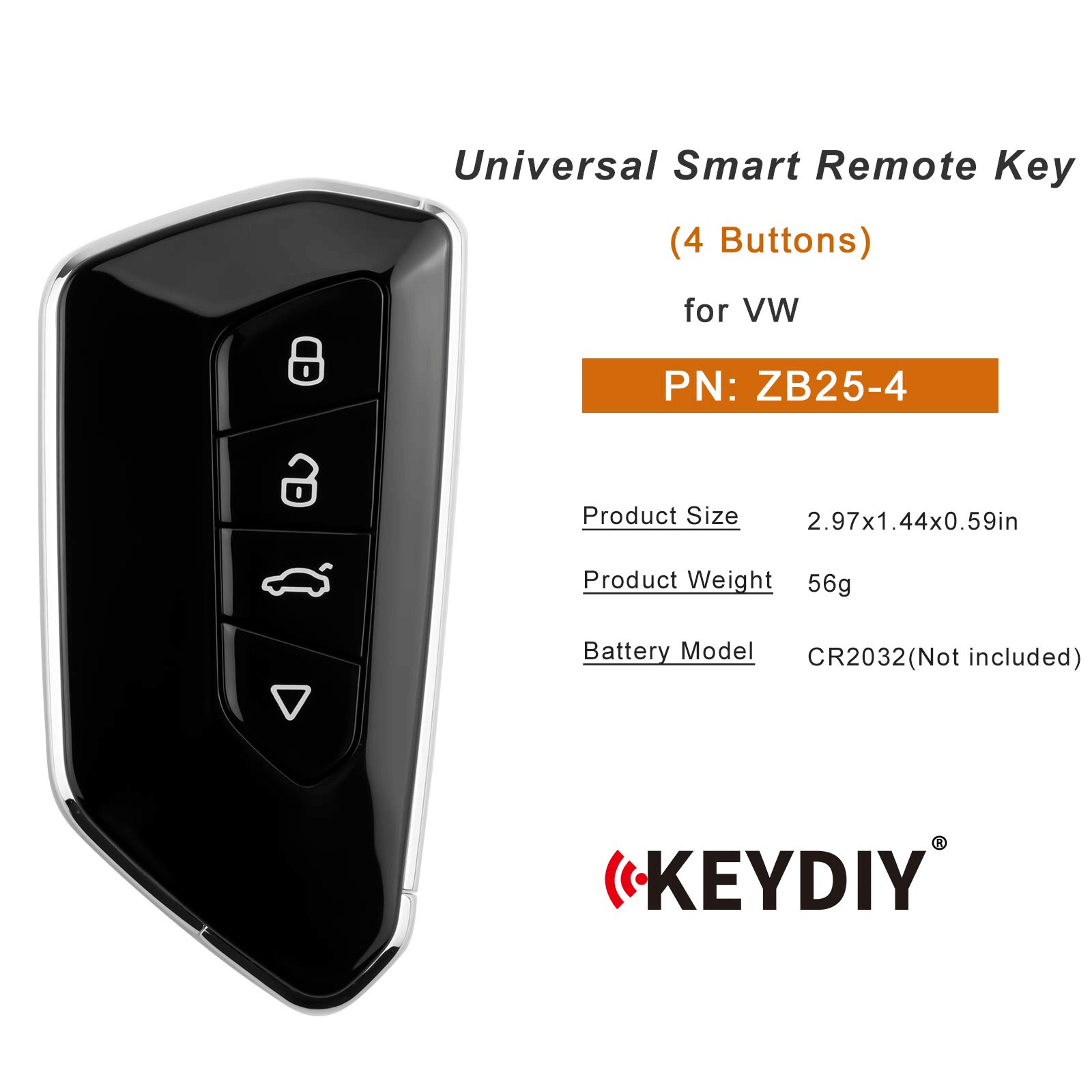 KEYDIY KD ZB25-4 Smart Remote Key for VW Type 4 Buttons