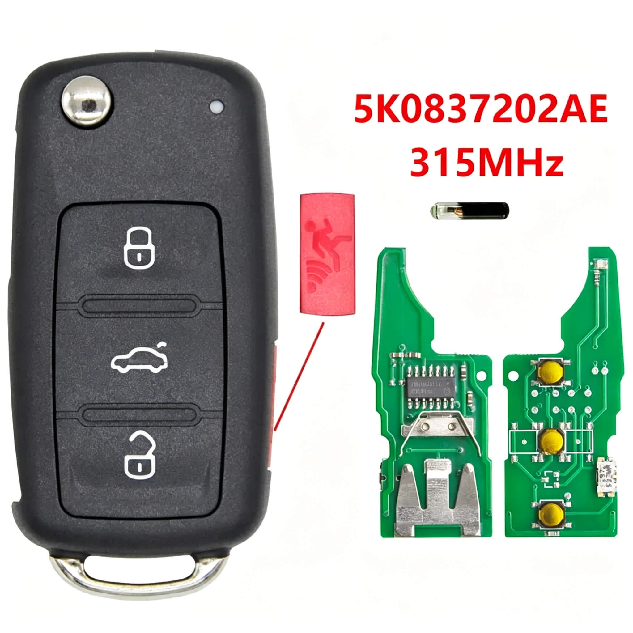 4 Buttons Car Remote Key Fob ID48 Chip 315MHz 5K0837202AE NBG010180T Fit For Volkswagen