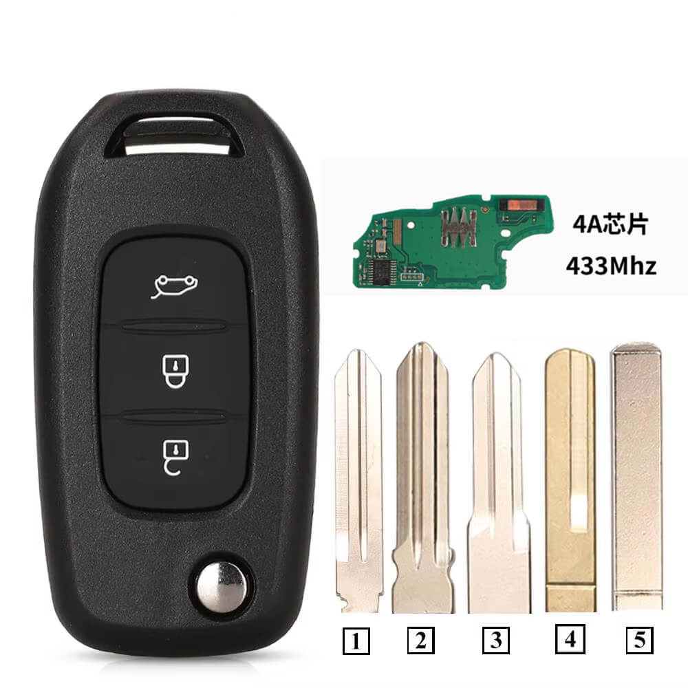 3 Button Folding Car Remote Key 433MHz 4A Chip For Renault