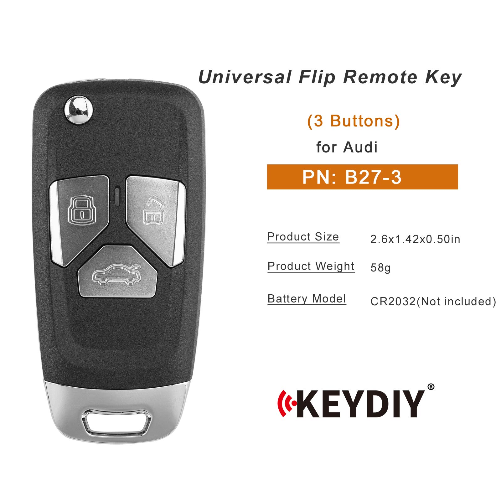 KEYDIY KD B27-3 Flip Remote for Audi Type 3 Buttons