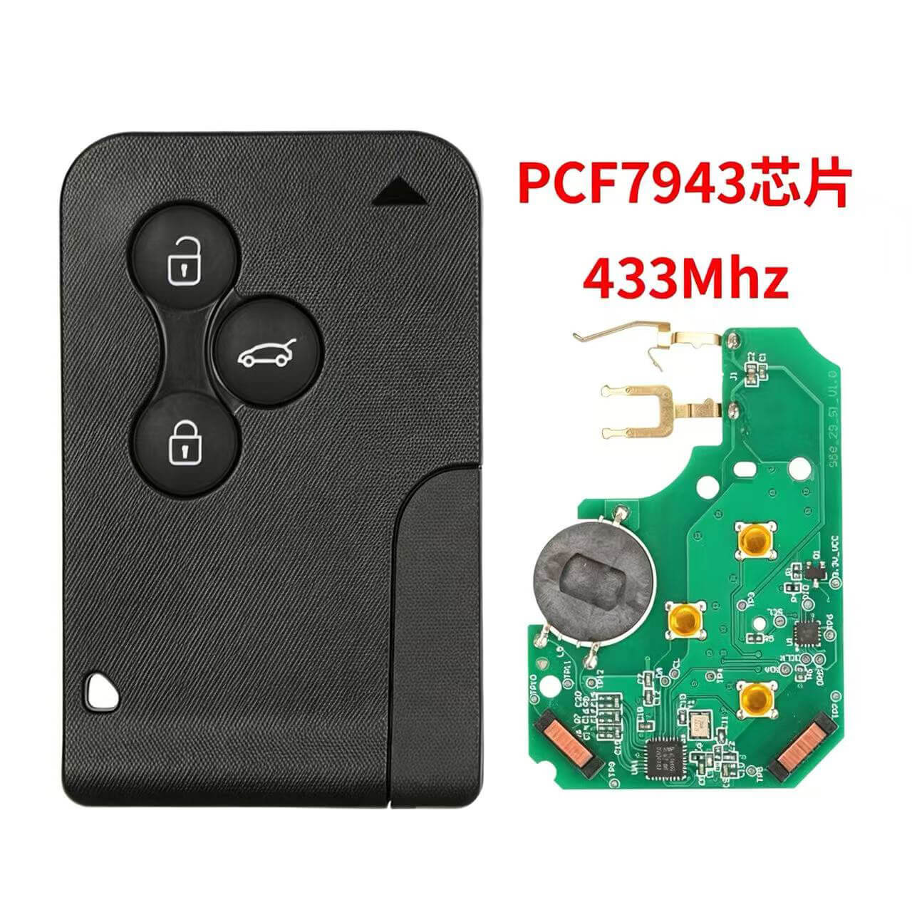 3 Buttons Smart Card Remote Car Key Fob 433MHz PCF7943 ID46 Chip for Renault- Keyless GO