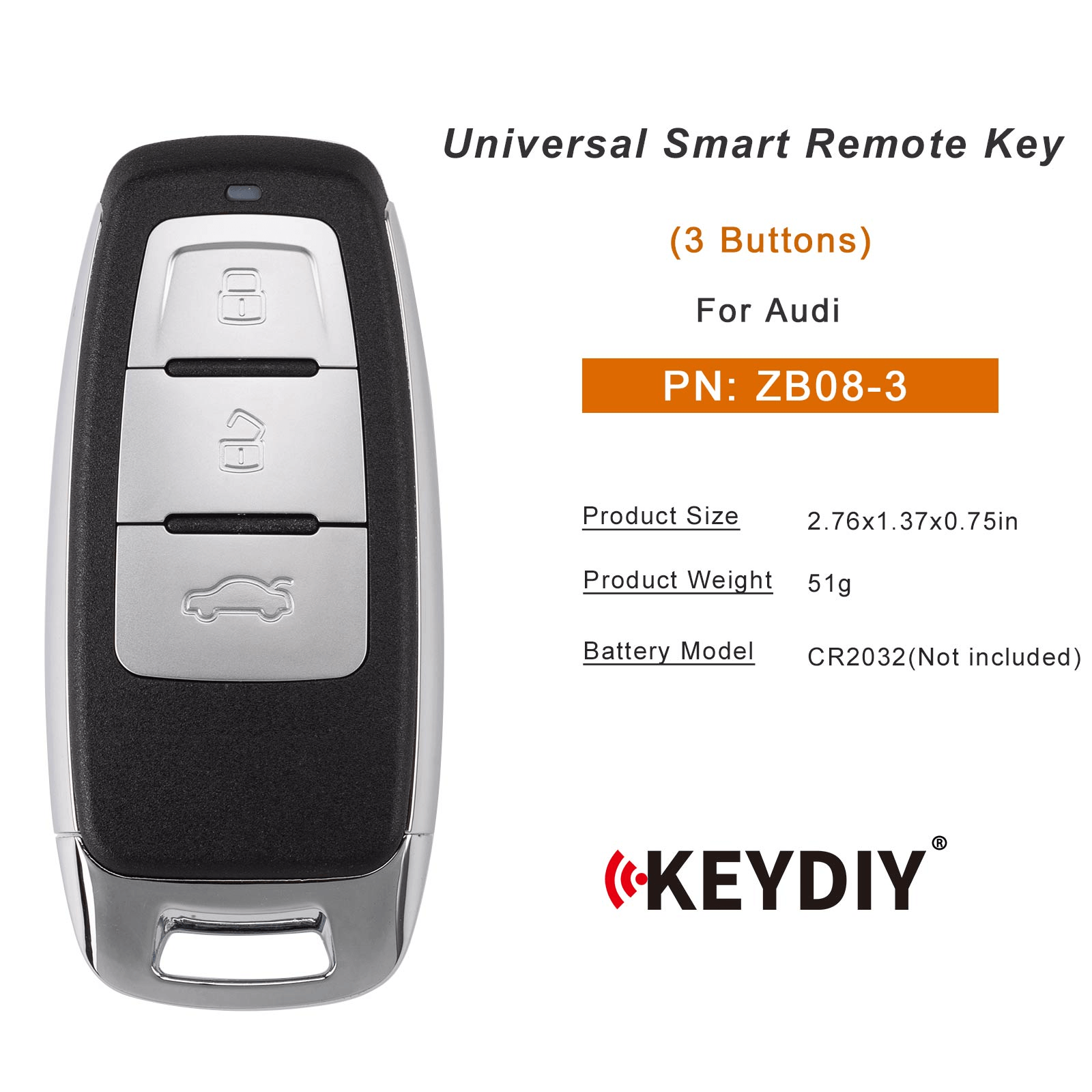 KEYDIY KD ZB08-3 Smart Remote Key for Audi Type 3 Buttons