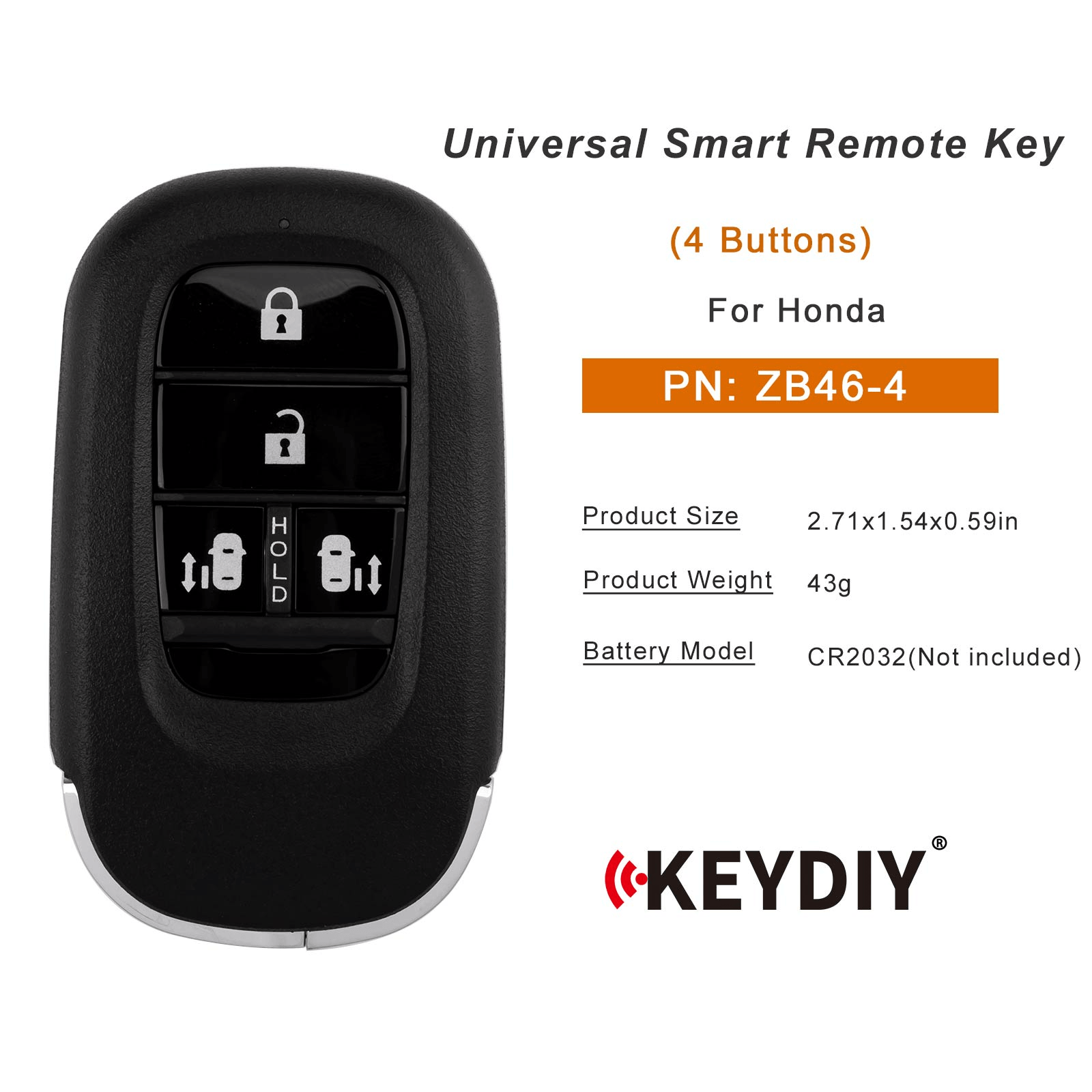 KEYDIY KD ZB46-4 Smart Remote Key (Side Doors) for Honda Type 4 Buttons