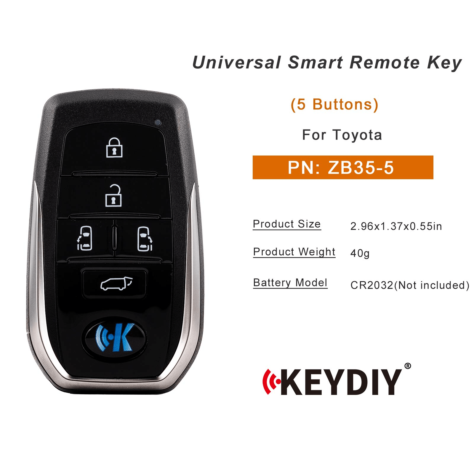 KEYDIY KD ZB35-5 Smart Remote Key for Toyota Type 5 Buttons