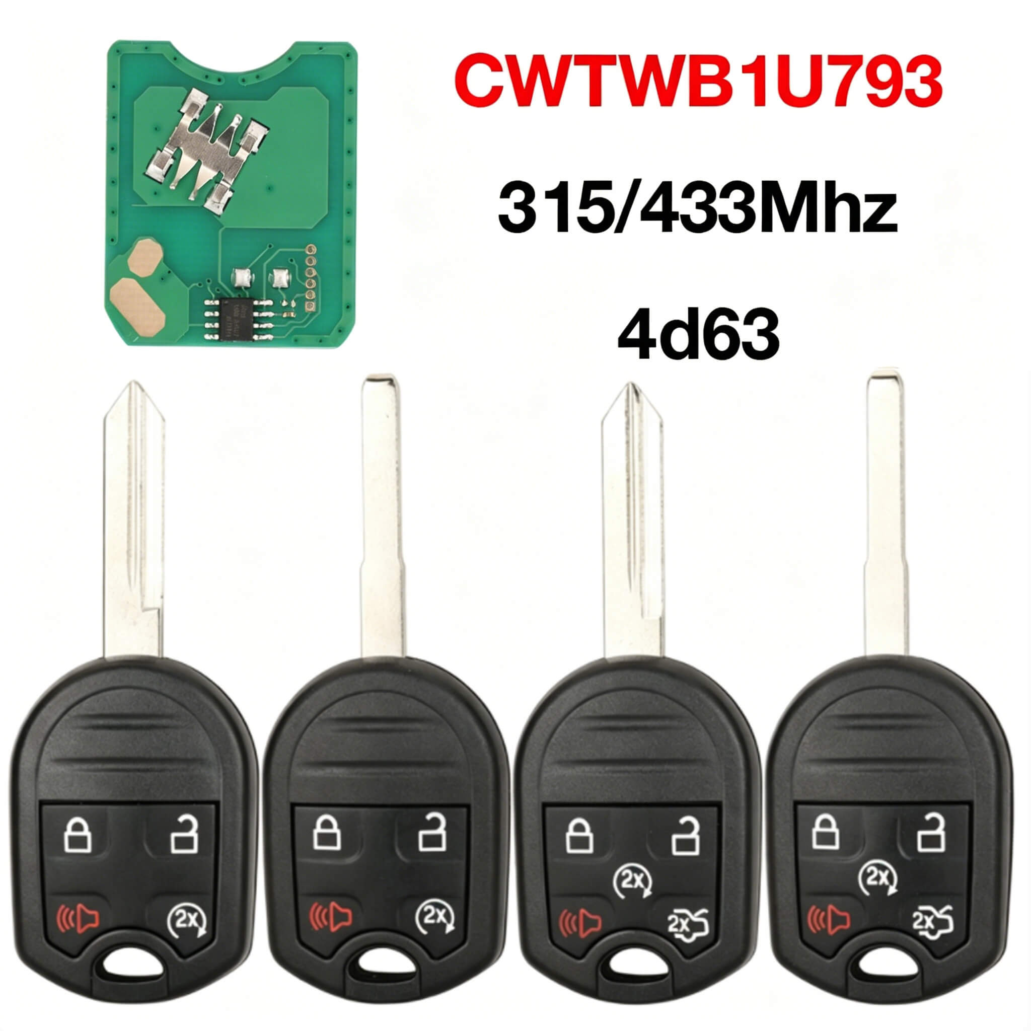 4/5 Button Car Remote Key CWTWB1U793 315/433MHz ID63 Chip For Ford